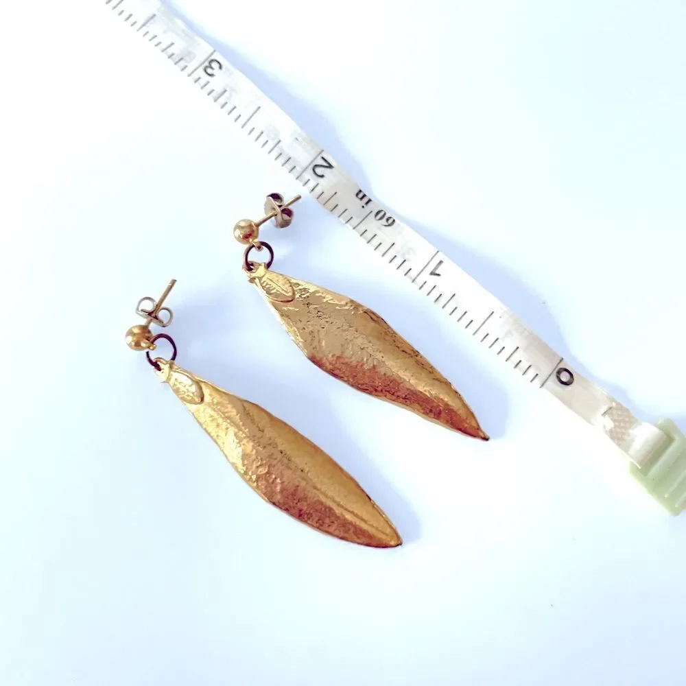 Gold Dipped Feather Drop Earrings